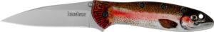 Kershaw 1660TROUT Leek Trout EDC 3" Folding Drop Point Plain Bead Blasted 14C28N Steel Blade, Rainbow Trout with UFI Coating Aluminum Handle