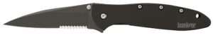 Kershaw 1660CKTST Leek 3" Folding Modified Drop Point Part Serrated Black DLC 14C28N Steel Blade Black DLC 410 Stainless Steel Handle Includes Pocket
