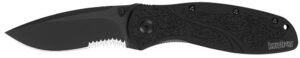 Kershaw 1670BLKST Blur 3.40" Folding Drop Point with Recurve Part Serrated Black DLC 14C28N Steel Blade Black Anodized Aluminum Handle Includes Pocket