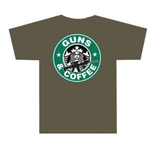 Guns and Coffee T Shirt Olive Drab Small
