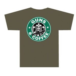 Guns and Coffee T Shirt Olive Drab XLarge