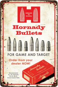 Hornady 99145 Bullets Tin Sign Rustic Red White Aluminum 12" X 18"