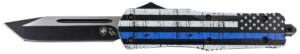Templar Knife LBTB231 Gen II Back the Blue Large 3.50" OTF Tanto Plain Black Oxide Stonewashed 440C SS Blade, 5.25" Black & White with Blue Line