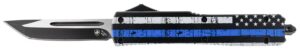 Templar Knife MBTB231 Gen II Back the Blue Slim 3.43" OTF Tanto Plain Black Oxide Stonewashed 440C SS Blade, 5.05" 4.31" Black & White with Blue