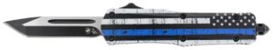 Templar Knife SBTB231 Gen II Back the Blue Small 2.69" OTF Tanto Plain Black Oxide Stonewashed 440C SS Blade, 4.31" Black & White with Blue Line