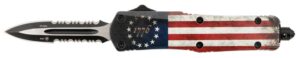Templar Knife SBRF431 Gen II Betsy Ross Flag Small 2.75" OTF Dagger Part Serrated 440C SS Blade, 4.25" Betsy Ross Flag Aluminum Handle, Glass Breaker