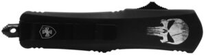 Templar Knife LFL431 Gen II Fallen Large 3.50" OTF Dagger Part Serrated Black Oxide Stonewashed 440C SS Blade, 5.25" Black with Skull Aluminum Handle