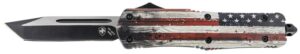 Templar Knife LWUS231 Gen II Wood US Flag Large 3.50" OTF Tanto Plain Black Oxide Stonewashed 440C SS Blade, 5.25" Painted Wood Grain US Flag Aluminum