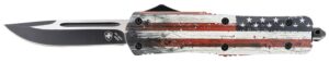 Templar Knife LWUS331 Gen II Wood US Flag Large 3.50" OTF Drop Point Plain Black Oxide Stonewashed 440C SS Blade, 5.25" Painted Wood Grain US Flag