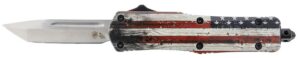 Templar Knife SWUS232 Gen II Wood US Flag Small 2.69" OTF Tanto Plain Powder Coated 440C SS Blade, 4.31" Painted Wood Grain US Flag Aluminum Handle