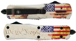 Templar Knife SWTP131 Gen II We the People Small 2.69" OTF Dagger Plain Black Oxide Stonewashed 440C SS Blade, 4.31" White with Flag & "We the
