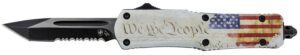 Templar Knife SWTP531 Gen II We the People Small 2.25" OTF Tanto Part Serrated Black Oxide Stonewashed 440C SS Blade, 4.31" White with Flag & "We