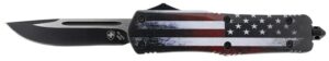 Templar Knife LUS331 Gen II US Flag Large 3.50" OTF Drop Point Plain Black Oxide Stonewashed 440C SS Blade, 5.25" US Flag Aluminum Handle, Glass