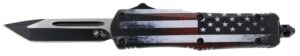 Templar Knife SUS231 Gen II US Flag Small 2.69" OTF Tanto Plain Black Oxide Stonewashed 440C SS Blade, 4.31" US Flag Aluminum Handle, Glass Breaker