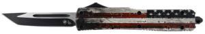 Templar Knife MWUS231 Gen II Wood US Flag Slim 3.43" OTF Tanto Plain Black Oxide Stonewashed 440C SS Blade, 5.05" Painted Wood Grain US Flag Aluminum