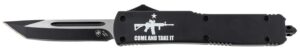 Templar Knife MAR15231 Gen II Come and Take It Slim 3.43" OTF Tanto Plain Black Oxide Stonewashed 440C SS Blade, 5.05" Black with "Come and Take It"