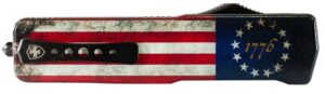 Templar Knife LZBRF321 Premium Weighted Betsy Ross Flag Large 3.55" OTF Drop Point Plain Black Oxide Stonewashed D2 Steel Blade, 5.25" Betsy Ross Flag