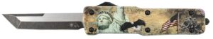 Templar Knife SZLIB221 Premium Weighted Liberty Small 3" OTF Tanto Plain Black Oxide Stonewashed D2 Steel Blade, 4.50" Gold with Statue of