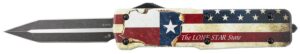 Templar Knife LZTX121 Premium Weighted Texan Large 3.55" OTF Dagger Plain Black Oxide Stonewashed D2 Steel Blade, 5.25" Red/White/Blue with "The LONE