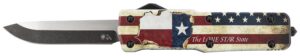 Templar Knife SZTX321 Premium Weighted Texan Small 3" OTF Drop Point Plain Black Oxide Stonewashed D2 Steel Blade, 4.50" Red/White/Blue with "The LONE