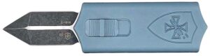 Templar Knife SMCAGB121 Sentinel Money Clip 1.88" OTF Dagger Plain Black Oxide Stonewashed Powder Coated D2 Steel Blade, 3.41" Blue Anodized Aluminum