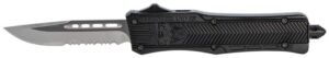 CobraTec Knives SBCTK1SDS CTK-1 Small 2.75" OTF Drop Point Part Serrated D2 Steel Blade/ Black Aluminum Handle Features Glass Breaker Includes Pocket
