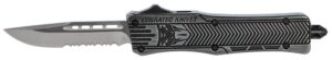 CobraTec Knives SSWCTK1SDS CTK-1 Small 2.75" OTF Part Serrated D2 Steel Blade/Black Stonewashed Aluminum Handle Features Glass Breaker Includes Pocket