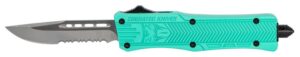CobraTec Knives STFCTK1SDS CTK-1 Small 2.75" OTF Drop Point Part Serrated D2 Steel Blade/ Tiffany Blue Aluminum Handle Features Glass Breaker Includes