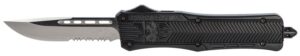 CobraTec Knives MBCTK1MDS CTK-1 Medium 3" OTF Drop Point Part Serrated D2 Steel Blade/Black Aluminum Handle Features Glass Breaker Includes Pocket