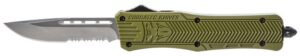 CobraTec Knives MODCTK1MDS CTK-1 Medium 3" OTF Drop Point Part Serrated D2 Steel Blade/OD Green Aluminum Handle Features Glass Breaker Includes Pocket