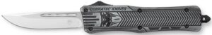 CobraTec Knives MSWCTK1MDNS CTK-1 American Flag Medium 3" OTF Drop Point Plain Stonewashed D2 Steel Blade, 5" Black Aluminum Alloy Handle