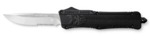 CobraTec Knives LBCTK1LDS CTK-1 Large 3.75" OTF Drop Point Part Serrated D2 Steel Blade/ Black Aluminum Handle Features Glass Breaker Includes Pocket