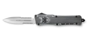 CobraTec Knives LSWCTK1LDG2SS CTK-1 Large 3.75" OTF Dagger Part Serrated D2 Steel Blade/ Stonewashed Aluminum Handle Features Glass Breaker Includes