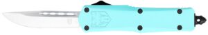 CobraTec Knives STBFS3DNS FS-3 Small 2.75" OTF Drop Point Plain D2 Steel Blade, 4.25" Mint Blue Aluminum Alloy Handle