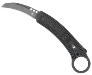 CobraTec Knives CTBKRH Karambit 2.75" Folding Plain Stonewashed D2 Steel Blade, 5.88" Black Anodized with Finger Ring Aluminum Handle