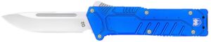 CobraTec Knives BLUSFDNS Special Forces 3.25" OTF Drop Point Plain Satin D2 Steel Blade, 4.75" Blue Textured Anodized Aluminum Handle