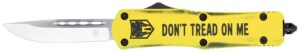 CobraTec Knives MDTOMFS3DNS FS-3 Don't Tread on Me Medium 3" OTF Drop Point Plain D2 Steel Blade Yellow with "Don't Tread on Me" Aluminum Cerakoted