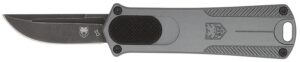 CobraTec Knives CALI952GRYDNS California 952 *CA Compliant 1.75" OTF Drop Point Plain Black Stonewashed D2 Steel Blade, 3" Gray Anodized Aluminum