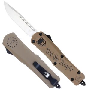 CobraTec Knives SWTPFS3DNS FS-3 We the People Small 2.75" OTF Drop Point Plain Aluminum Cerakoted D2 Steel Blade, Tan "We the People" Aluminum Handle