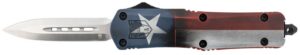 CobraTec Knives MCTXFS3DAGNS FS-3 Texas Flag Medium 3" OTF Dagger Plain Satin D2 Steel Blade, 5" Texas Flag Aluminum Cerakoted Handle