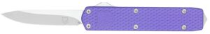 CobraTec Knives MNPURMGEN2DNS Mini Mamba Gen II 2.25" OTF Plain Stonewashed D2 Steel Blade, 3.38" Purple Textured Anodized Aluminum Handle, Features