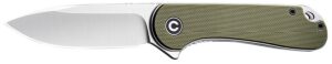 Civivi Knives C907E Elementum 2.96" Folding Plain Satin D2 Steel Blade, 4.03" Green Textured G10 Handle