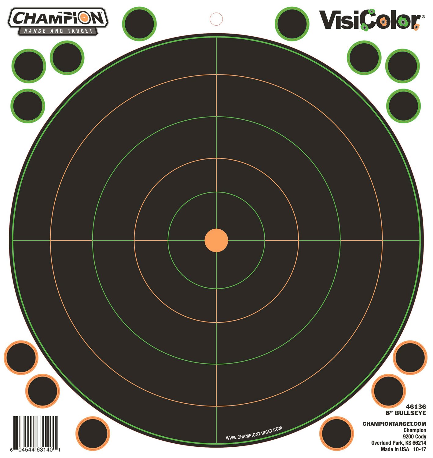 Champion Targets 46136 VisiColor Self-Adhesive Paper Black/White 8" Bullseye 5 Pack