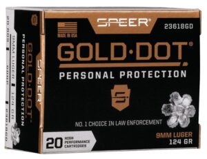 Speer 23618GD Gold Dot Personal Protection 9mmLuger 124gr Hollow Point 20 per Box/10 Case