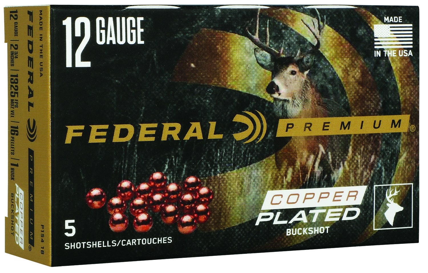 Federal P1541B Premium Max Buck 12Gauge 2.75" 1BuckShot 16Pellets 5 per Box/50 Case