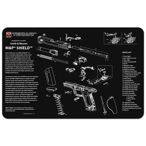TekMat TEKR17SWMPSHIELD M&P Shield Cleaning Mat Black/Gray Rubber 11"x17" S&W M&P Shield Parts Diagram - Image 2