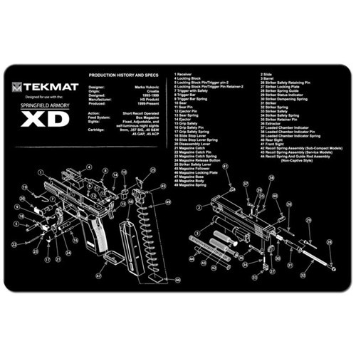 TekMat TEKR17XD Springfield Armory XD Cleaning Mat Black/White Rubber 11"x17" Springfield Armory XD Parts Diagram - Image 2