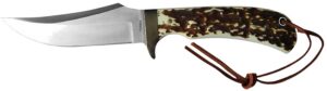 Uncle Henry Old 1100035 Next Gen Staglon 4.25" Skinner Plain Satin Stainless Steel Blade 4.25" Staglon Handle Features Brass Finger Guard Includes