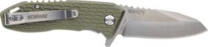 Schrade 1159317 Tenacity Folding Modified Drop Point Part Serrated Satin AUS-10A SS Blade, Green Aluminum Handle