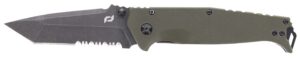 Schrade 1159324 Melee 3.50" Folding Tanto Part Serrated Dark Stonewash D2 Steel Blade 4.50" OD Green G10/SS Handle